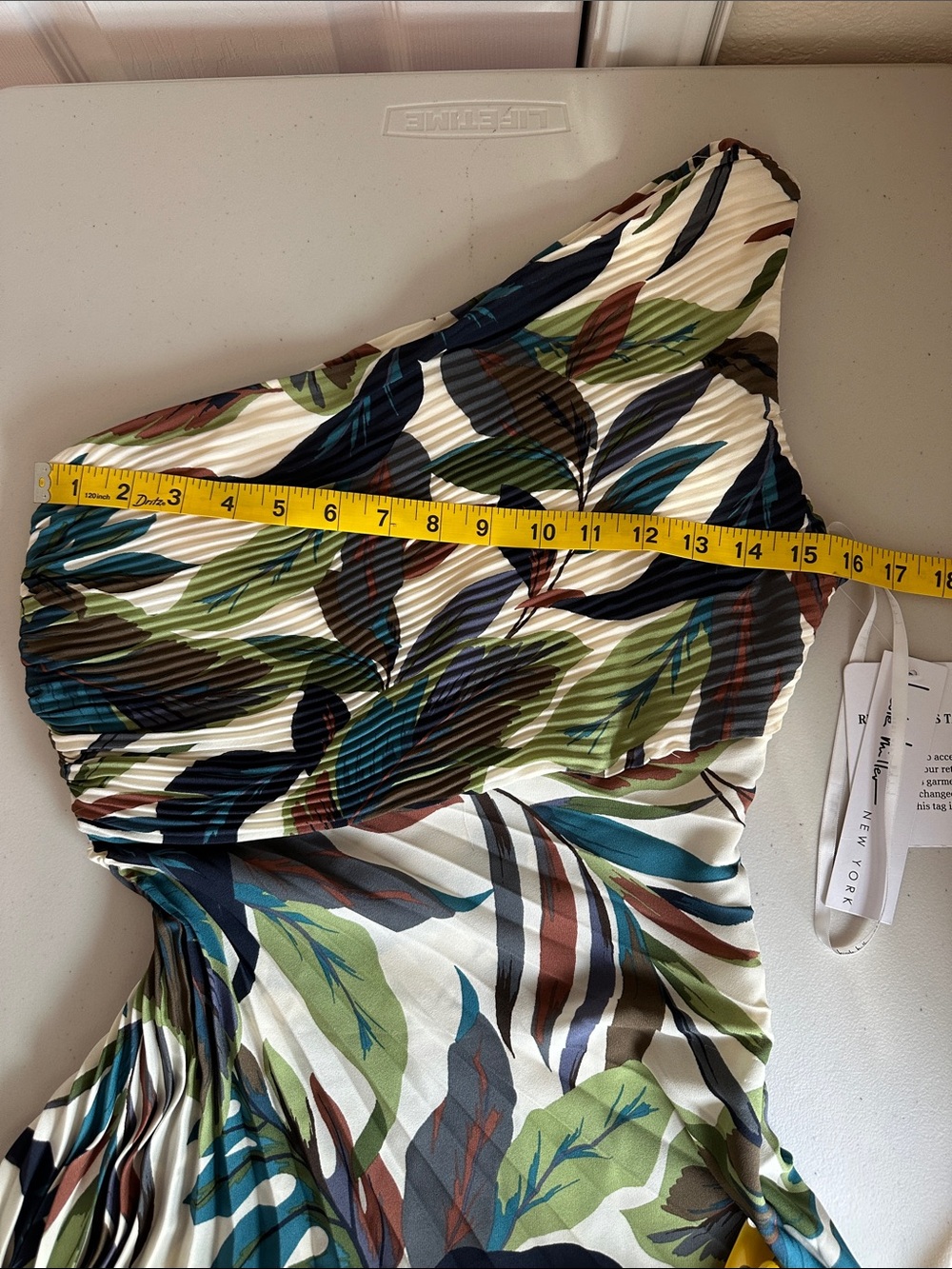 NWT Nicole Miller One-Shoulder Maxi Dress in Green, Blue, Brown, Cream Size 4 - Picture 9 of 16